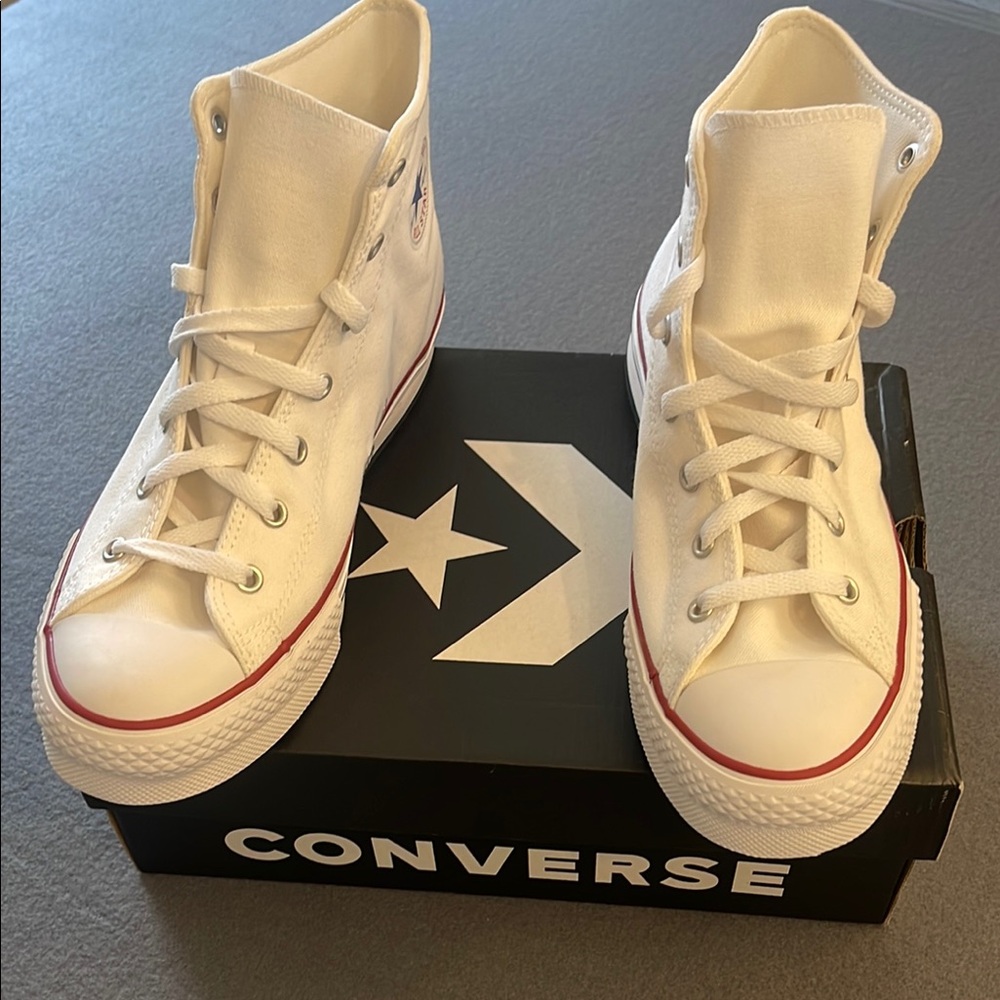 Brand New with box Converse White Canvas High-Tops with Red Trim